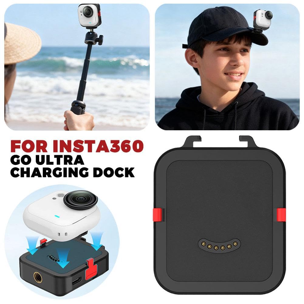 Dock di ricarica magnetico per Insta360 Go Ultra, batteria integrata da 450 mAh per una maggiore durata della batteria, supporto luci e microfoni espansione accessori e trasferimento dati con attacco