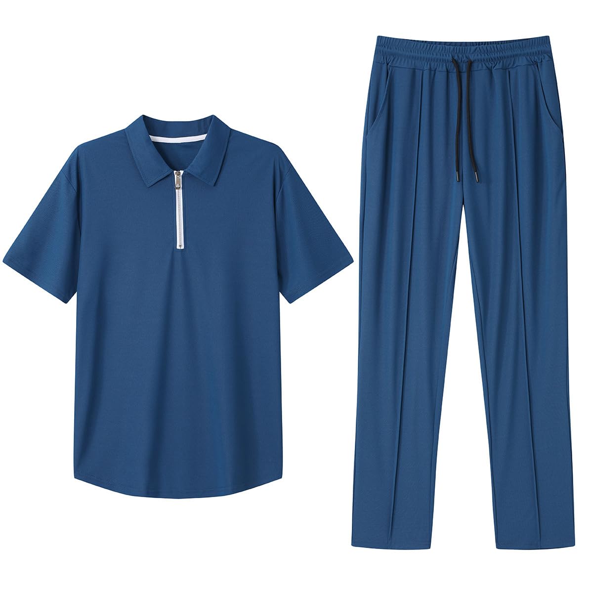 YOUTHUP Ensemble homme polo demi zip et pantalon sport été | Tissu léger polo demi zip pantalon long coupe fluide ventilation agréable pour voyage ville détente et loisirs sportifs