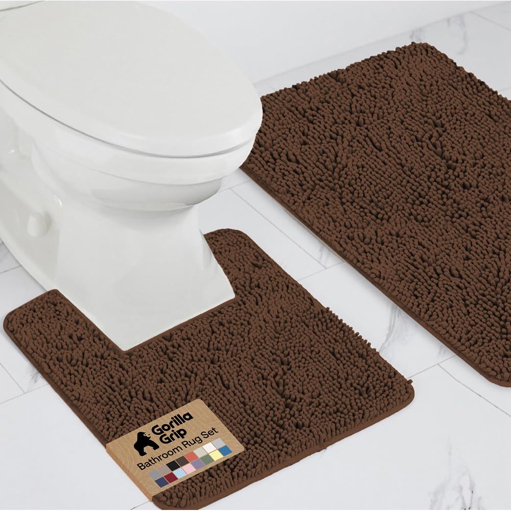 GORILLA GRIP Bathroom Area Rug Sets 2 Piece, Soft Chenille, 30x20 Brown