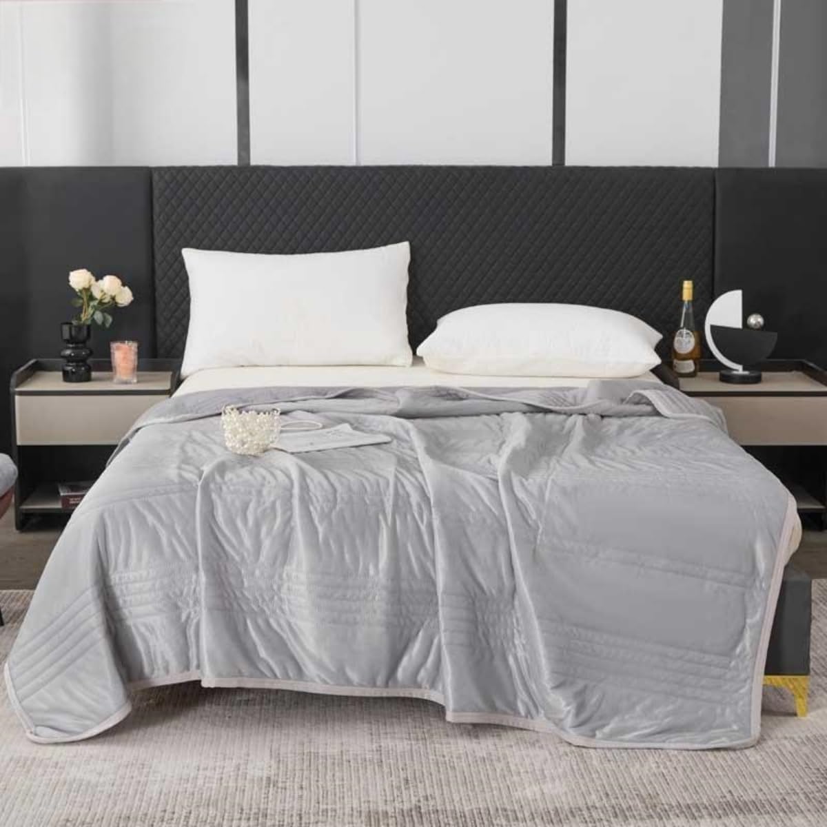 KIJyfgTR Summer Cooling Blanket Microfibre Quilted Bedspread, Machine Washable (blanket Only)