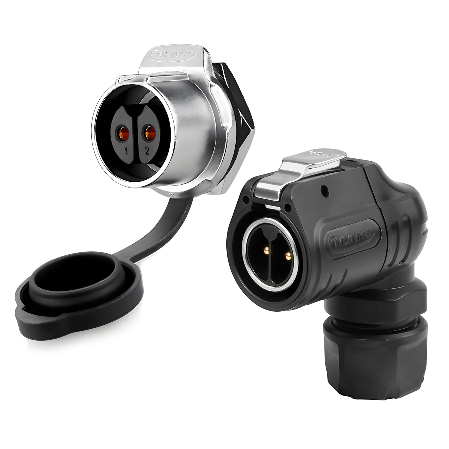 CNLINKO LP20 90° 2-Polig Zylindersteckverbinder, Wasserdicht Schnellanschluss Männlich Rechtwinkliger Stecker Einloch Einbausteckdose, Industrielle Außenausrüstung Elektrischer Rundschreiben