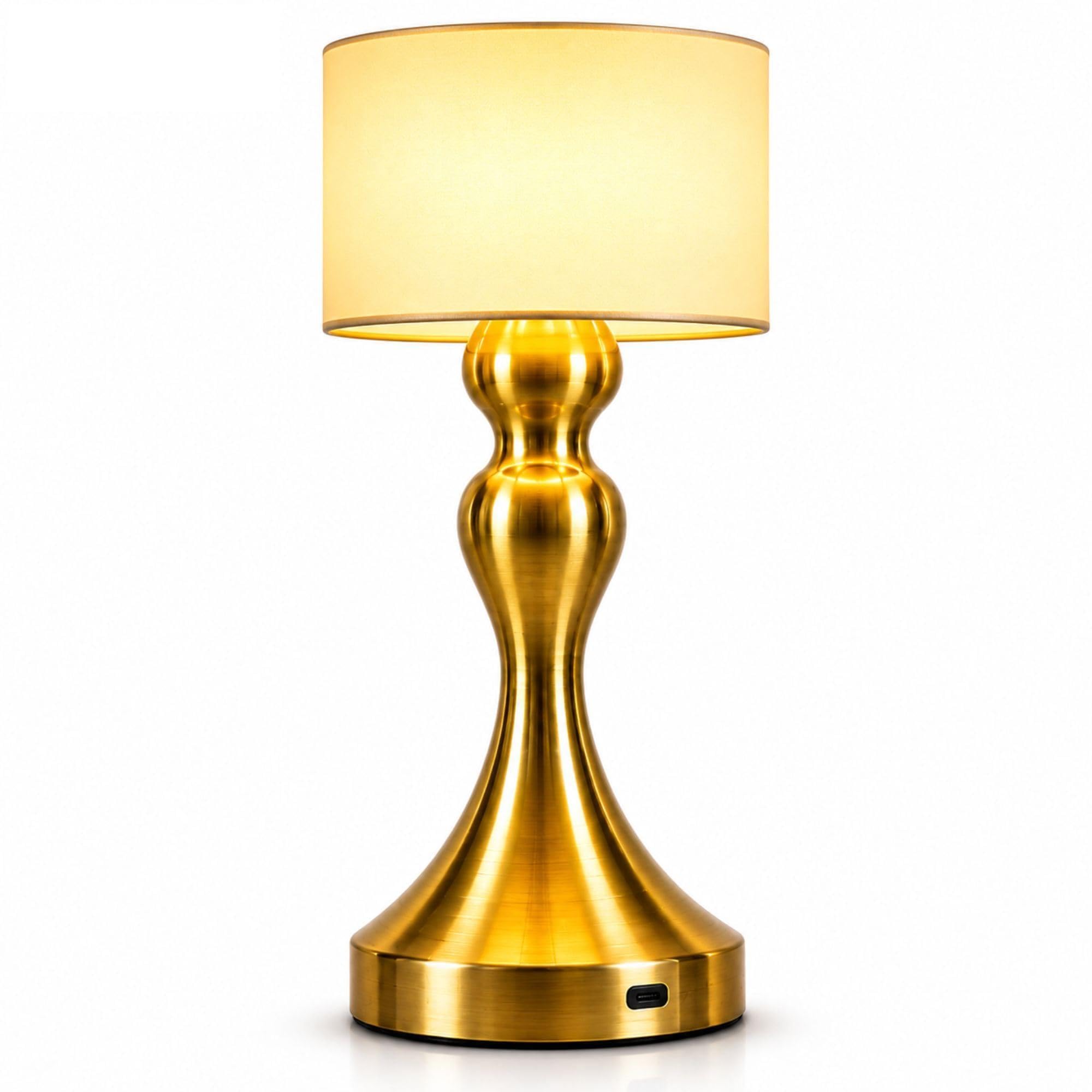 aixa rechargeable metal table lamp 3w led with touch control, usb type-c charging, 1200mah battery, stepless dimming, cordless portable bedside desk lamp for bedroom, restaurant, cafe, office gold