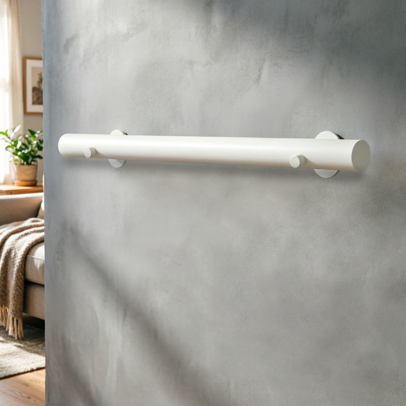 DMCHENGMA Round Wooden Handrail, 1ft/2ft/3ft/4ft/5ft White Wall Mounted Stair Railing - Non-slip Support Rod(6.6ft/200cm)