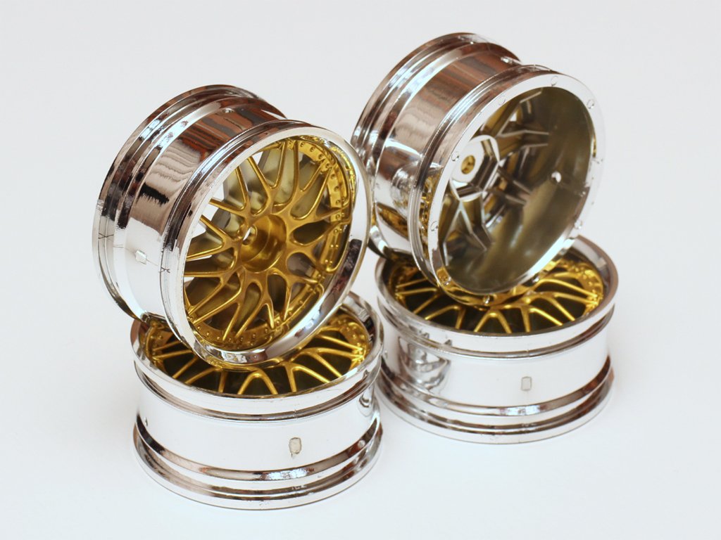 ゴールド メッシュデザイン ホイール 4本セット Amazon | 1/10 ツーリングカー向け LM風 メッシュ クロームリム