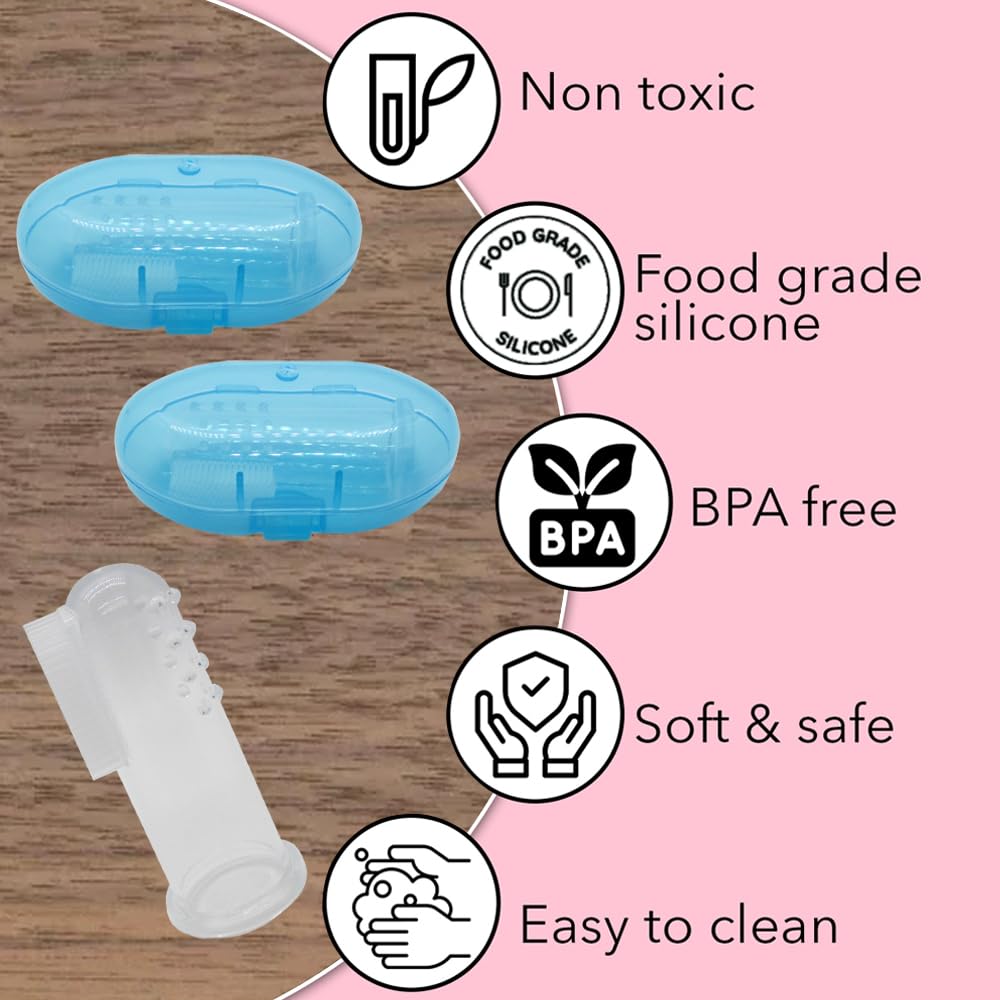 Gadgetime USA Baby-Fingerzahnbürste (2er-Set) – Silikon-Baby-Zahnbürste mit 2 Hüllen in Blau – Kleinkind-Trainingszahnbürste – Mundmassagegerät für Neugeborene – einfache Mundhygiene für Kinder