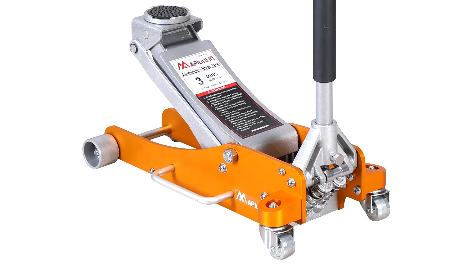 APlusLift AF350G 3 Ton Lower Profile Aluminum and Steel Racing Floor Jack with Dual Pistons Quick Lift Pump for Sport Utility Vehicle, Lifting Range 3-7/8