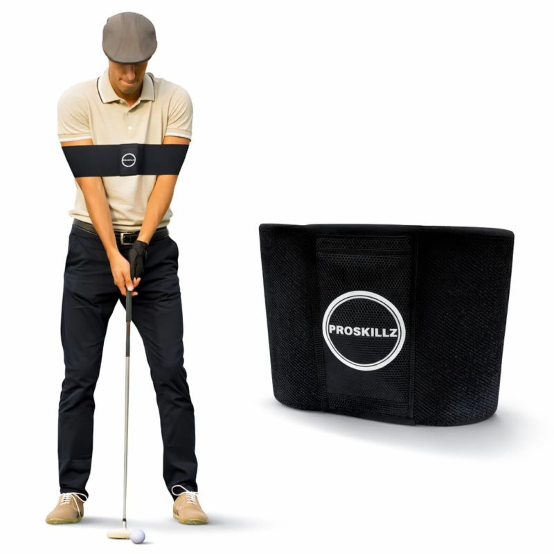 PROSKILLZ UK PRO Golf Swing Training Aid – Swing Correcting Arm Band – Swing Trainer for Muscle Memory & Connection – Golf Trainer for Right & Left-Handed Players