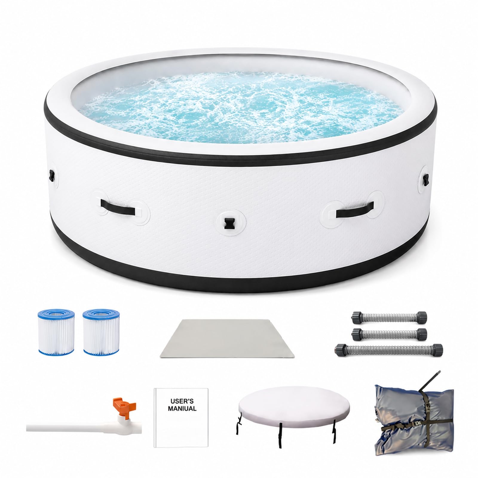 Bañera de Hidromasaje Hinchable 4-6 Plazas 206x71cm, SPA Inflable Exterior Alta Resistencia, 150 Jets de Masaje, Calefacción 40°C, LED de 6 Colores, para Jardín Terraza Patio