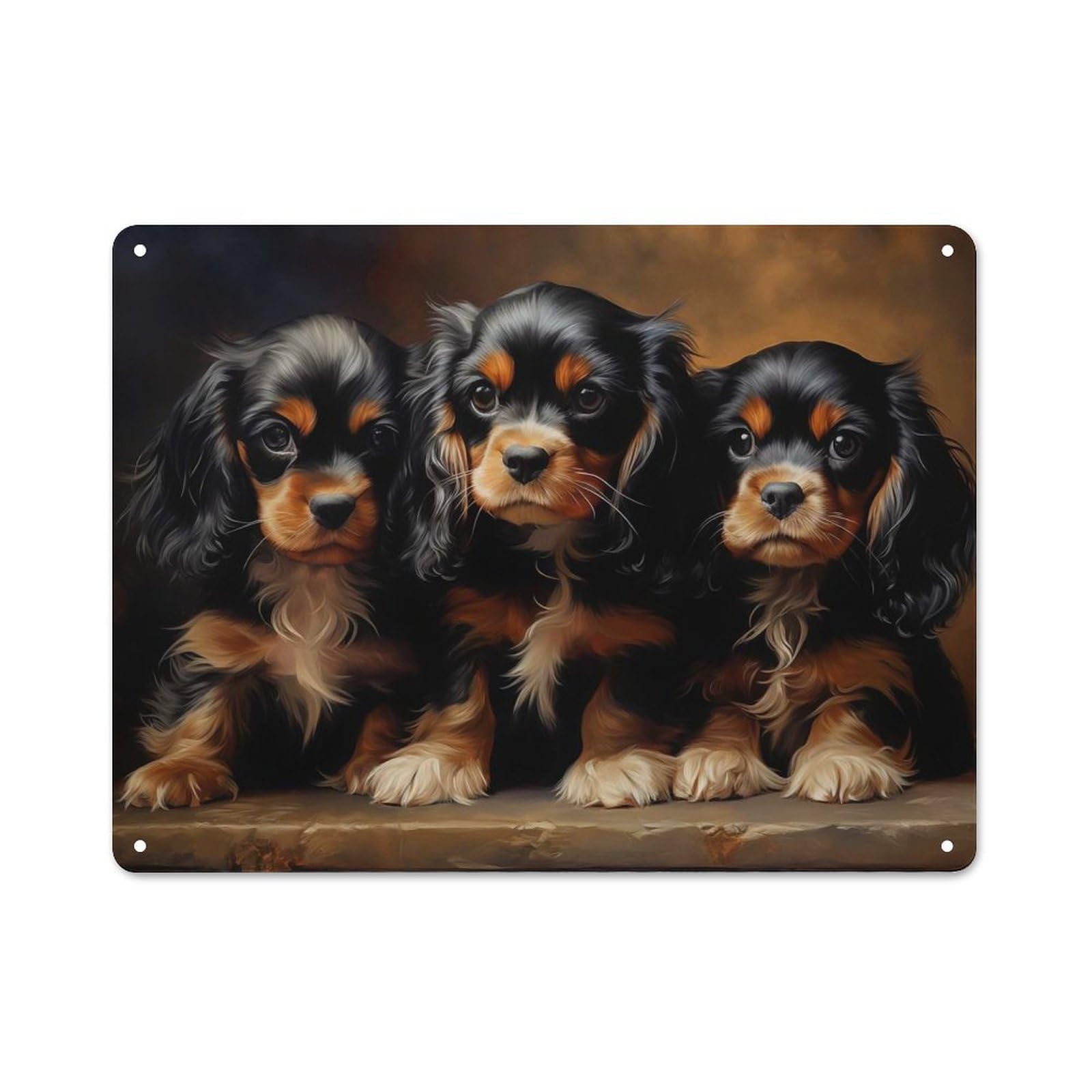 Junmoney Style-8 Three Cavalier King Charles Spaniel Puppies Decorative Tin Sign 30X40cm, Rustic Rustic Kitchen Decor For Kitchen, Cottage, Porch Or Garden Room