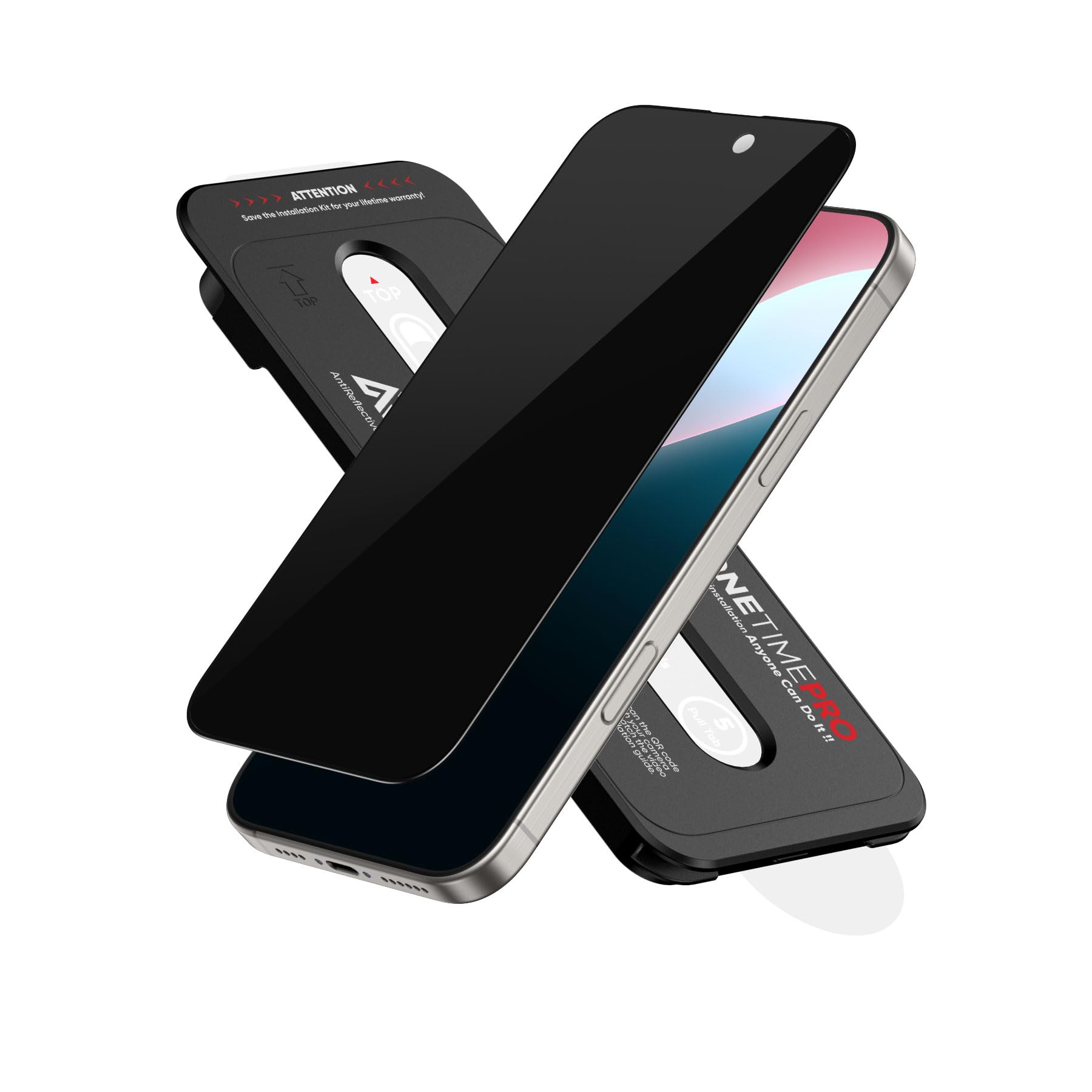 FLOLAB NanoArmour ONETIME PRO for iPhone 16 Privacy Screen Protector, Anti-Reflective, Infinity Edge-to-Edge, Anti-Spy Tempered Glass, Reinforced