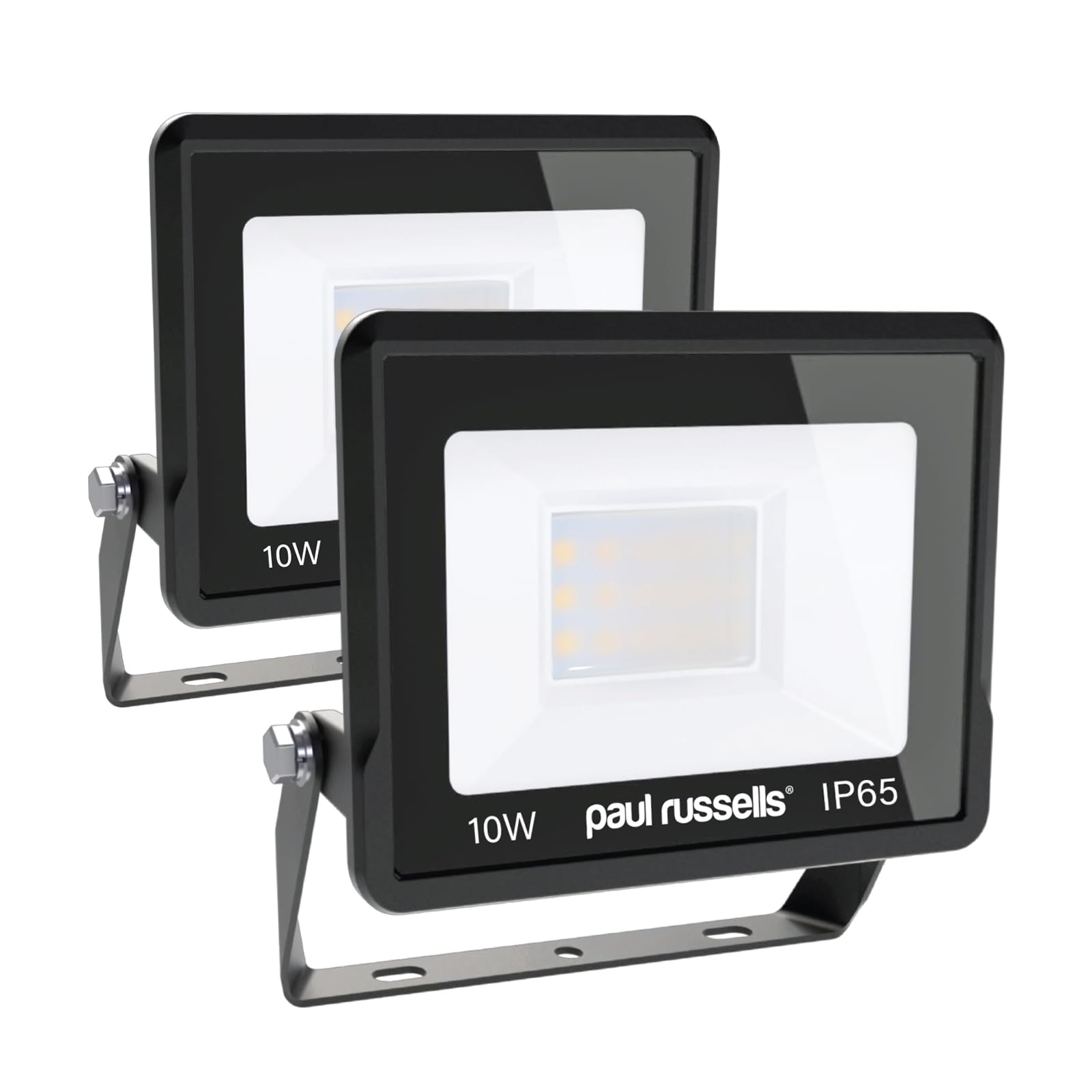 Paul Russells Black 10W Led Outdoor Floodlight - 1000Lm Bright Security Lights, Ip65 Waterproof, Daylight 6500K White, Garden & Outdoor Wall Lights For Garden, Garage, Warehouse, Energy-Efficient, 2 Packs