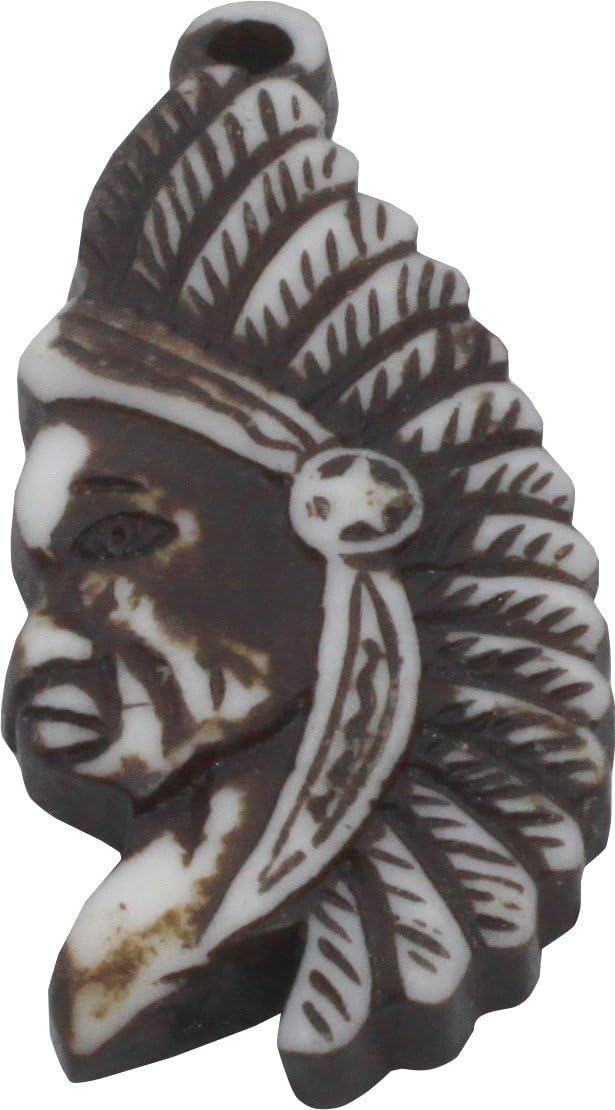 Full Funk American Native Indian Biker Art - Raw Thai Resin Bead - 22mm x 52mm