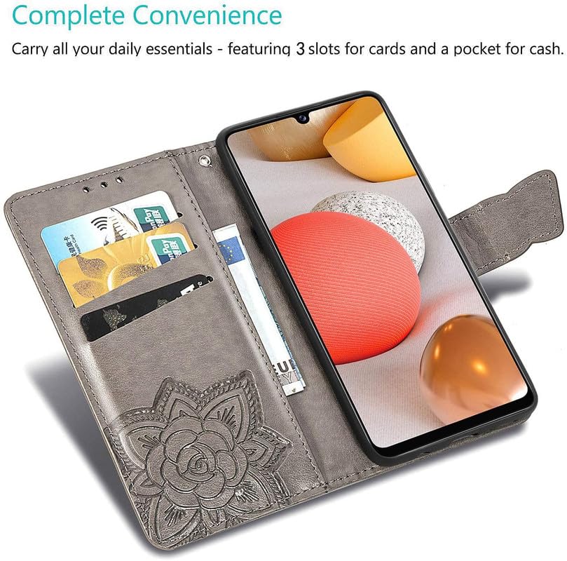 Image of ClickCase Butterfly Series for Redmi Note 15 Pro 5G Leather Embossing Wallet Flip Case Kick Stand Magnetic Closure Flip Cover for Redmi Note 15 Pro 5G (Grey)
