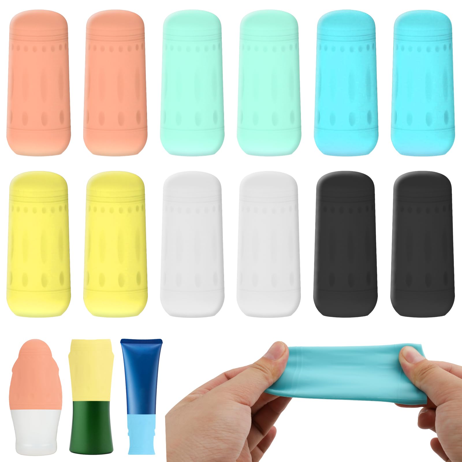 12 custodie in silicone per bottiglie da viaggio, per cosmetici da viaggio e custodie in silicone per contenitori da viaggio (1,34 x 2,95 pollici)