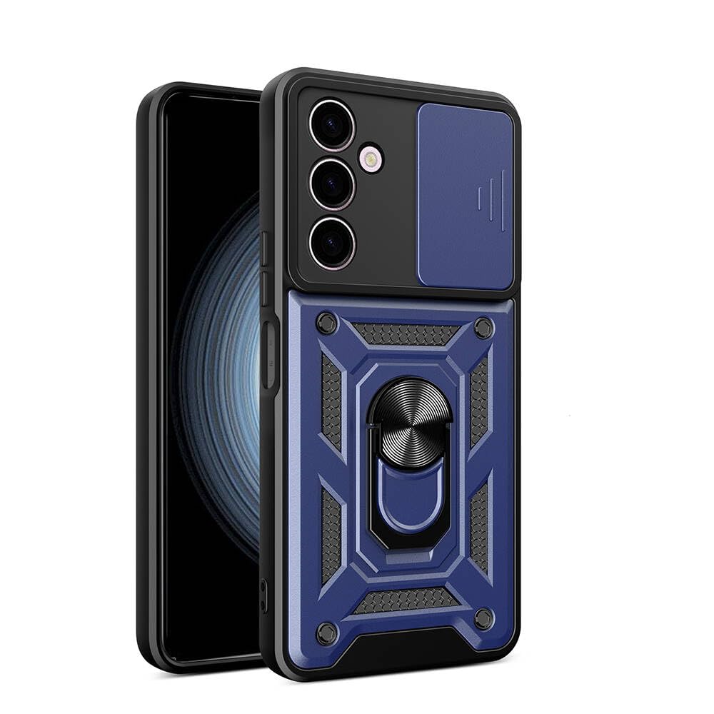 Zore Galaxy ile uyumlu A24 Kılıf Magnetik Standlı Kamera Korumalı Zore Sürgülü Vega Kapak Mavi