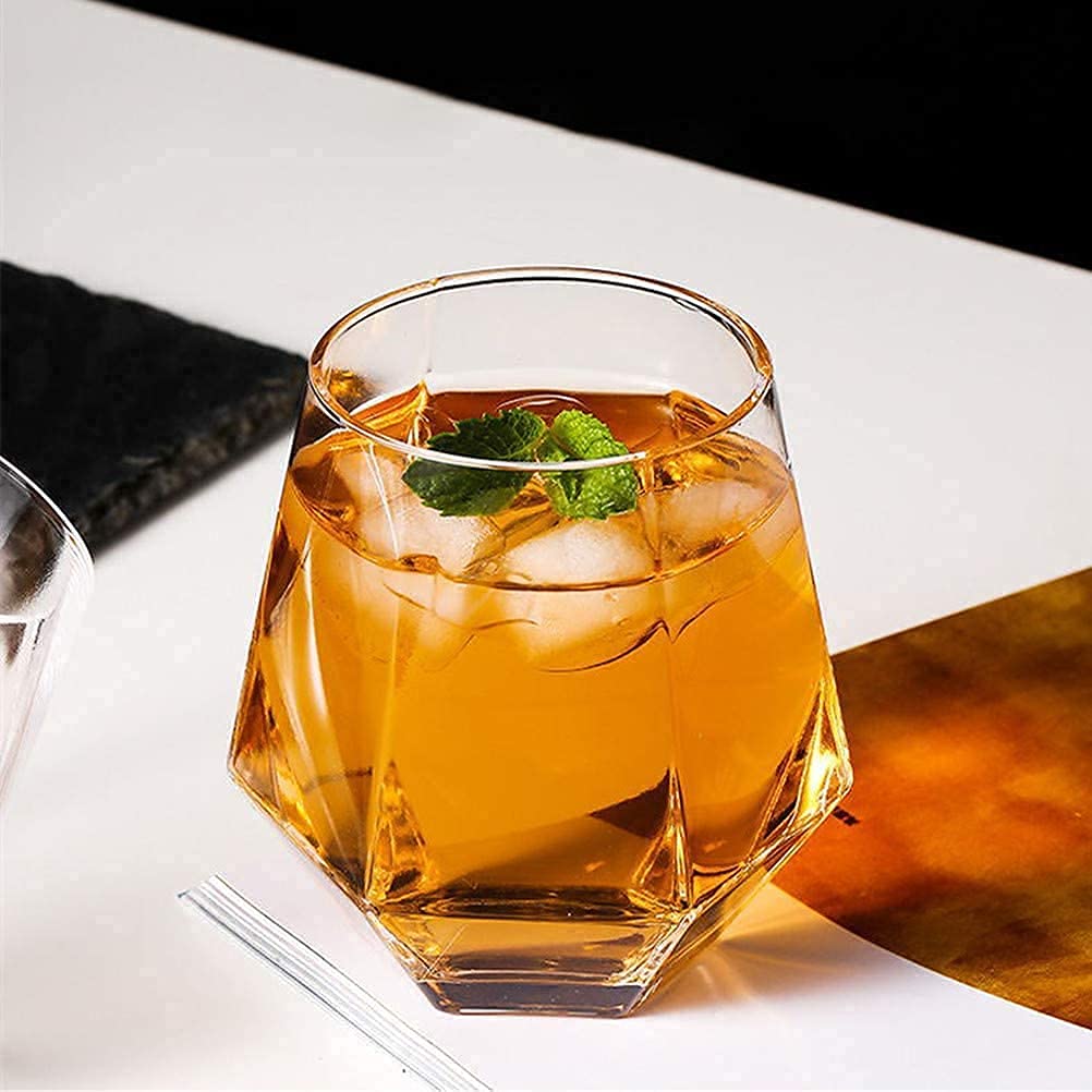 Sazoli Water Glass Set Juice Glasses for Drinks Water Wine Beer Drinking Glass Transparent - Set of 6, 380ml(Geo Metric)