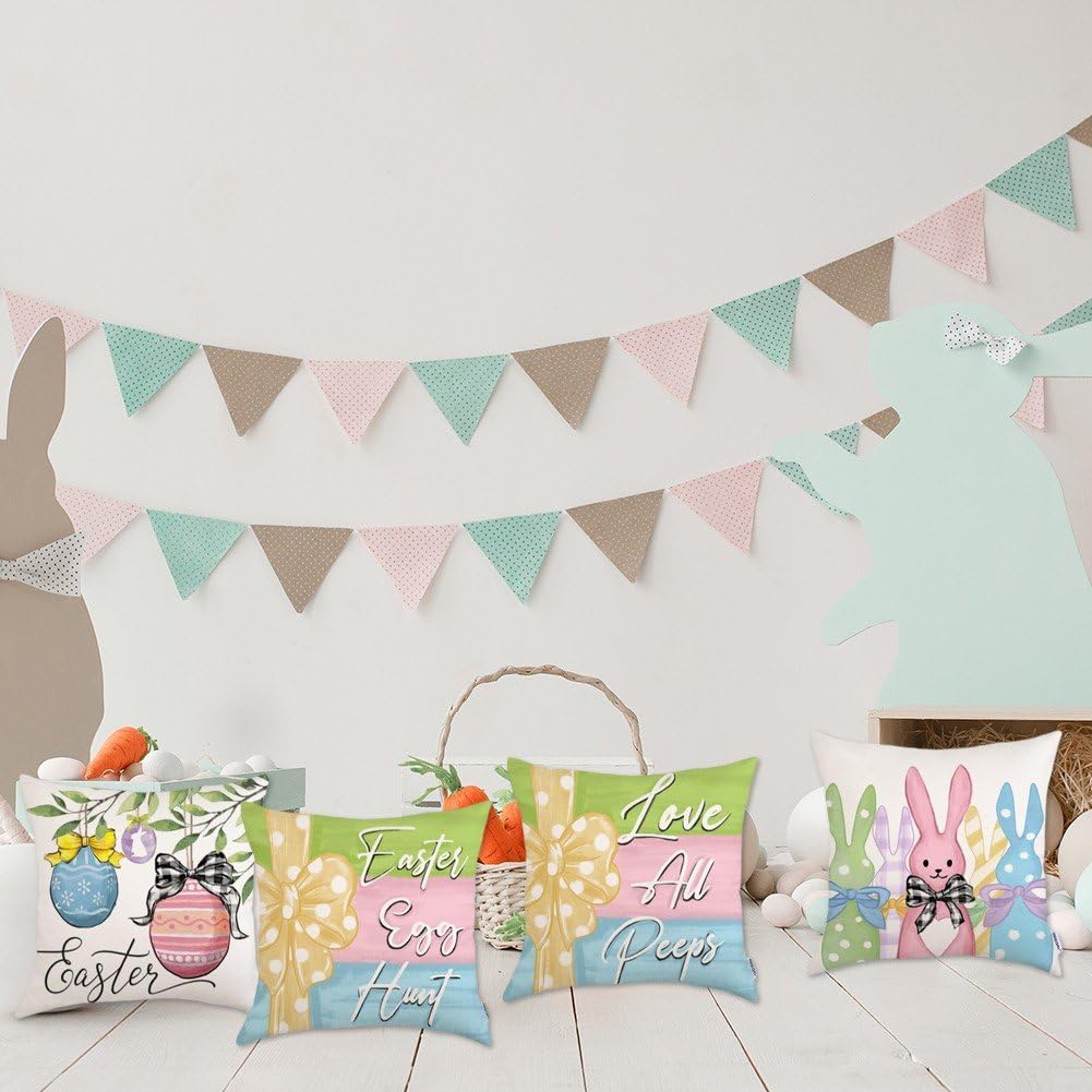 4 szt. Happy Easter poszewki na poduszki jajka wielkanocne królik wiosna dekoracyjne poszewki na poduszki poszewki na poduszki na sofę kanapę łóżko dom wiosna Wielkanoc dekoracja