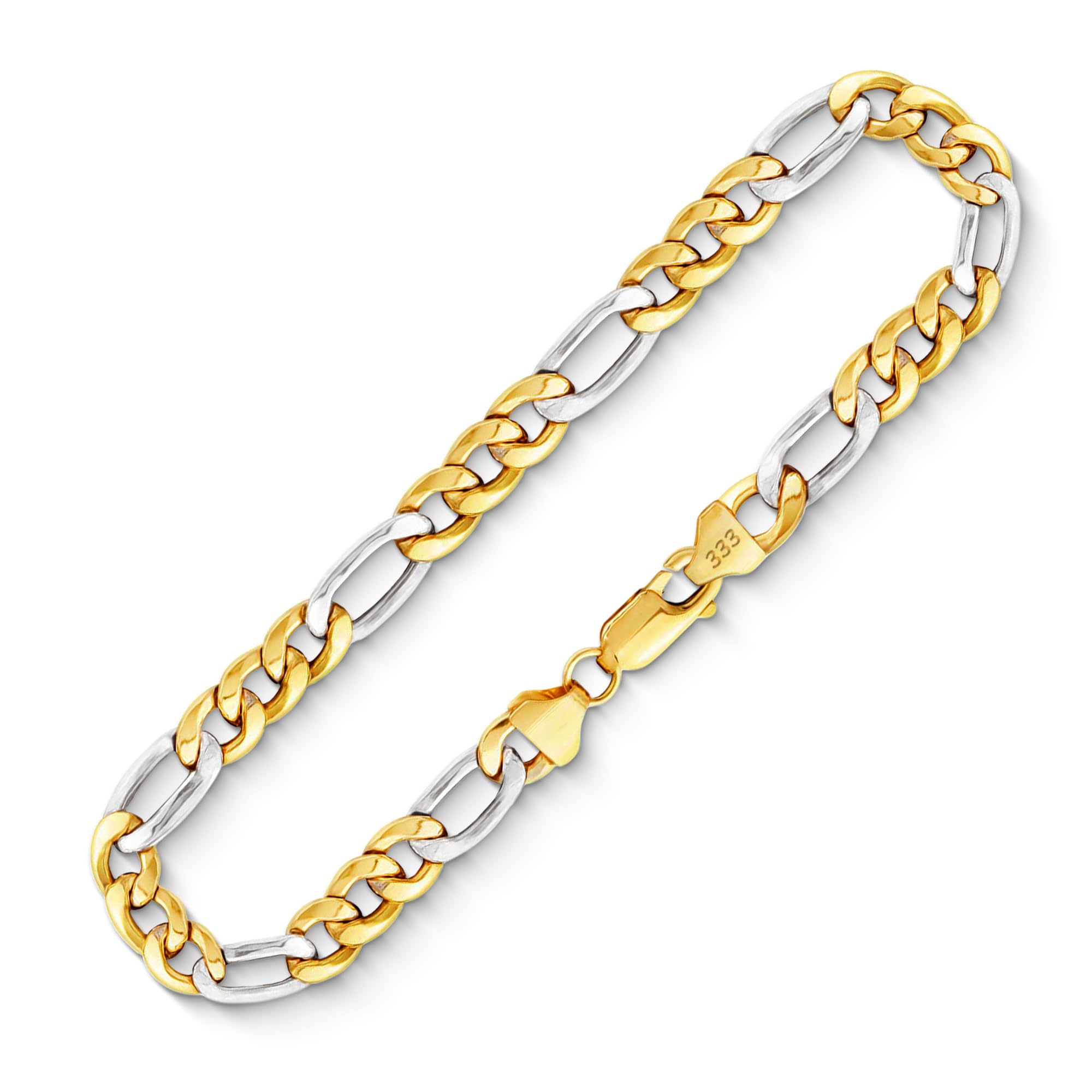 EDELIND 14K 8K Pulsera Mujer Hombre Cadena Fígaro Hueca 5.7 mm I Oro Bicolor 585 333 I Brazalete de Oro de 19 a 21 cm I Caja de Regalo de Joyería