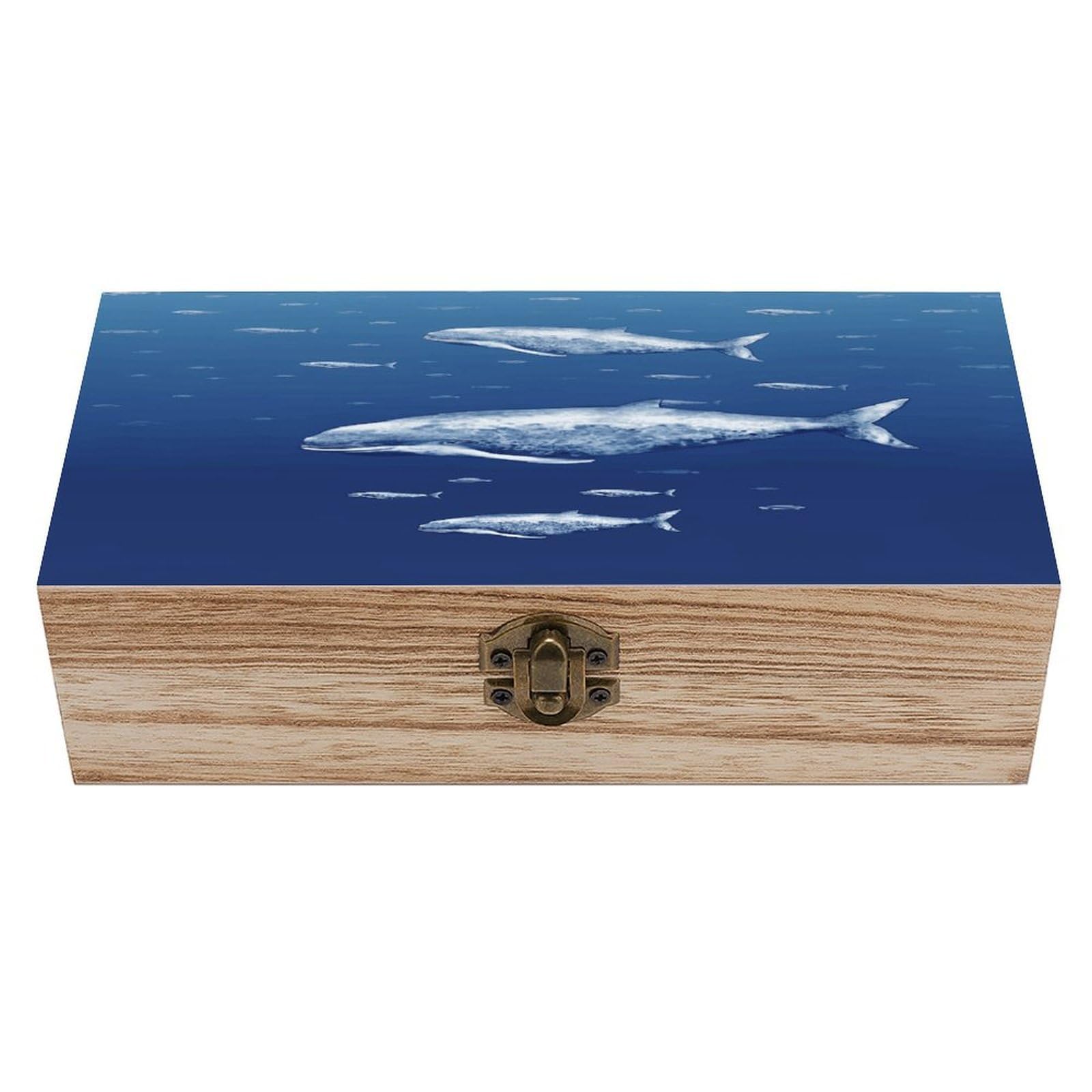 Adfgyerh Style Small Blue Whale Swimming Bins Solid Wood，Jewelry Box Retro And Exquisite，Storage Box Used For Storing Photos, Souvenirs, Letters, Gifts, And Jewelry.