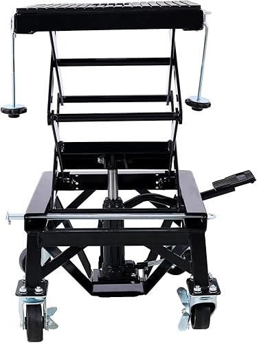 Miniatura 3 de Mesa elevadora hidráulica para motocicleta, gato hidráulico de tijera para motocicleta de 300 libras con ruedas giratorias, mesa elevadora portátil,