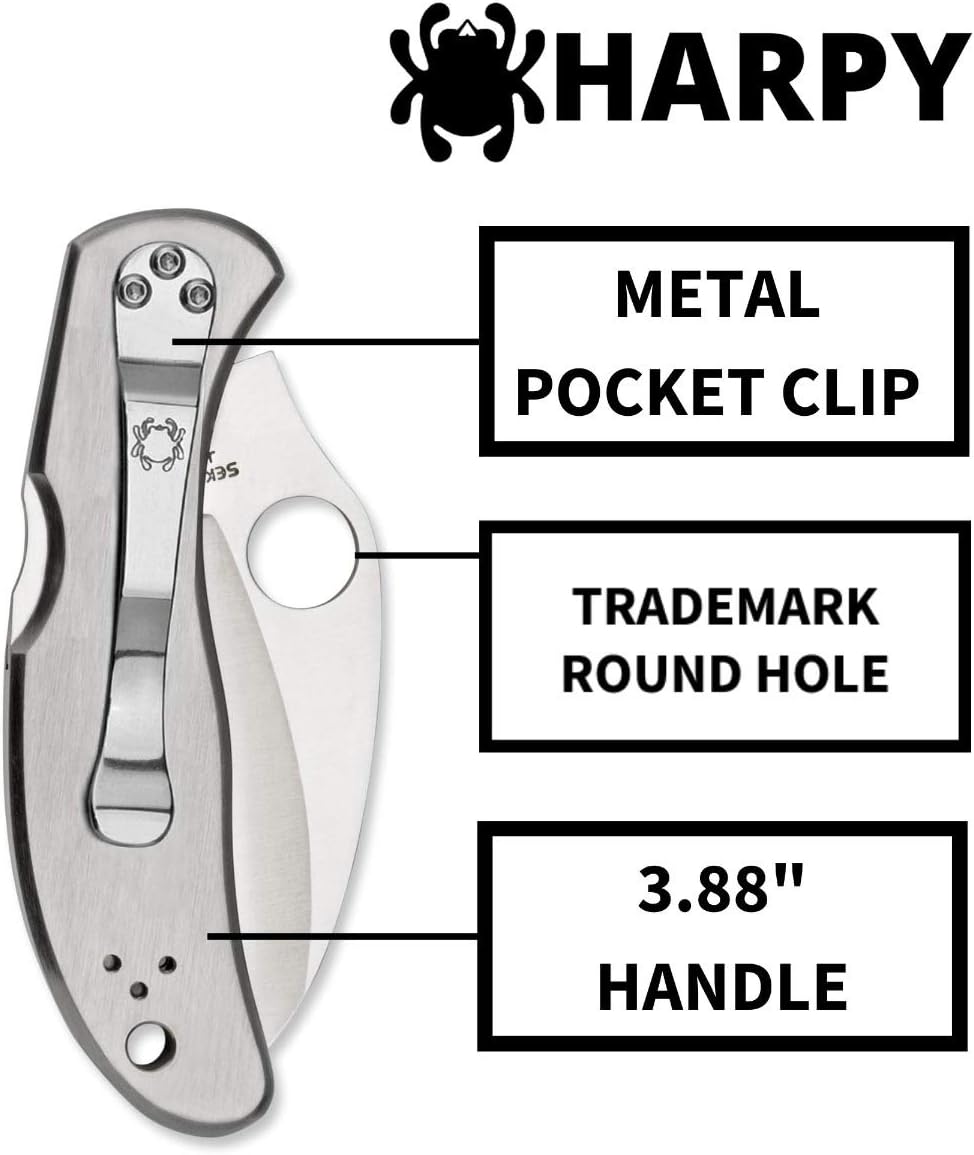 Spyderco Harpy Folding Pocket Knife with 2.7" VG-10 Steel Blade and Stainless Steel Handle - EDC Knife for Men and Women, Perfect for Hunting, Tactical, Camping, Survival, Hiking - SpyderEdge - C08S