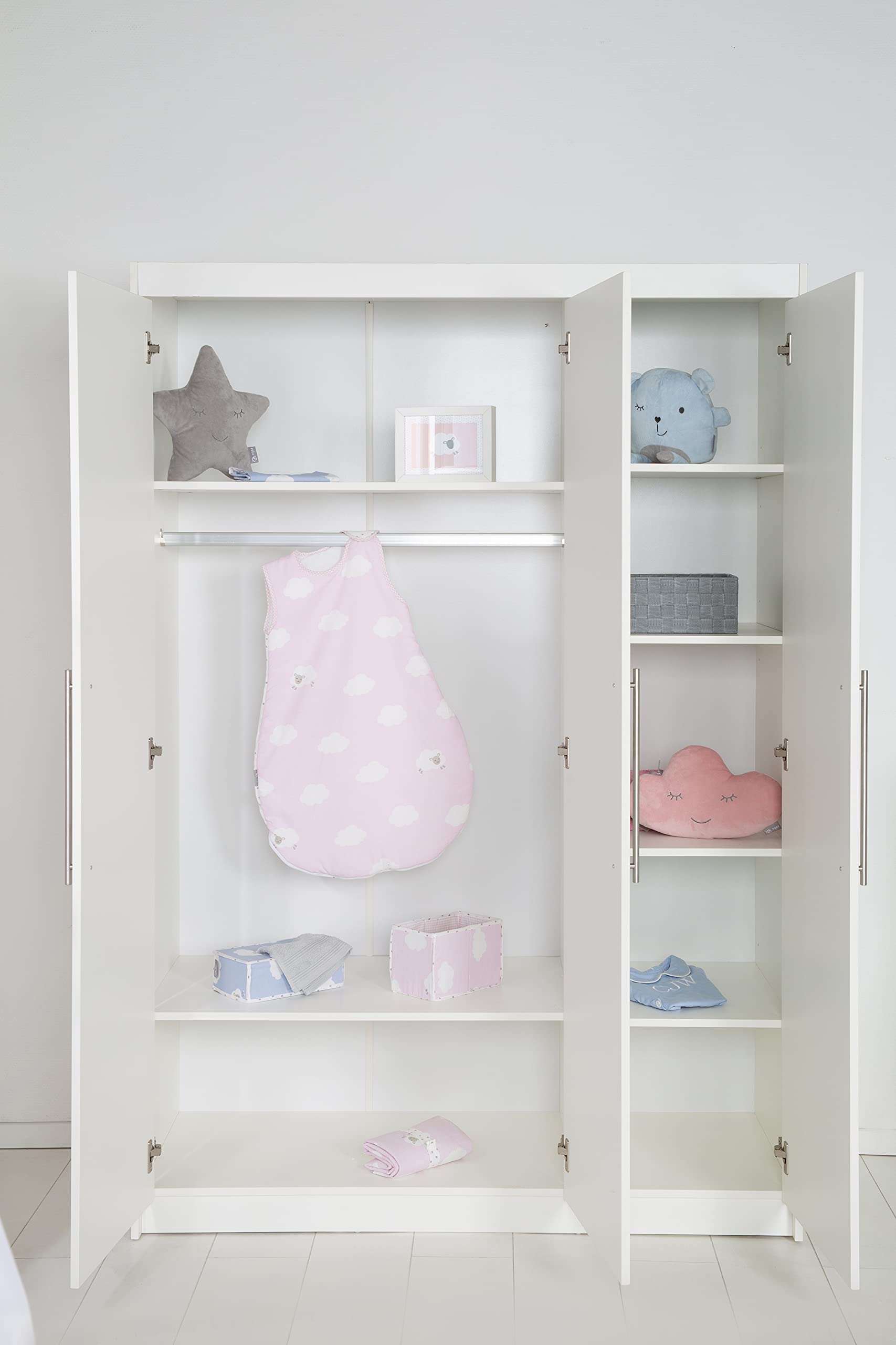roba Juego completo de habitación infantil Maren, incluye cuna, superficie de 70 x 140 cm, cómoda cambiador estrecha con cambiador y armario de 3 puertas, color blanco
