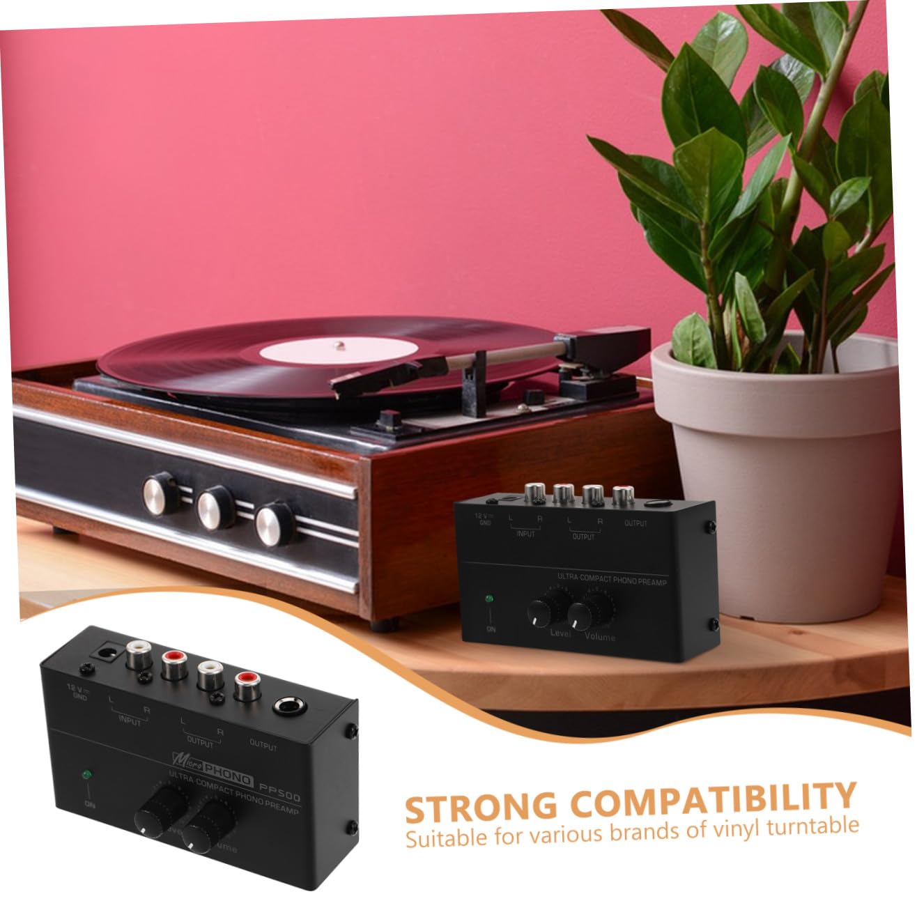 Mipcase Preamplificador de Fono Metálico para Tocadiscos Preamplificador de Audio Estéreo Control de Volumen para Sistema de Componente de Audio Uso Sala de Estar