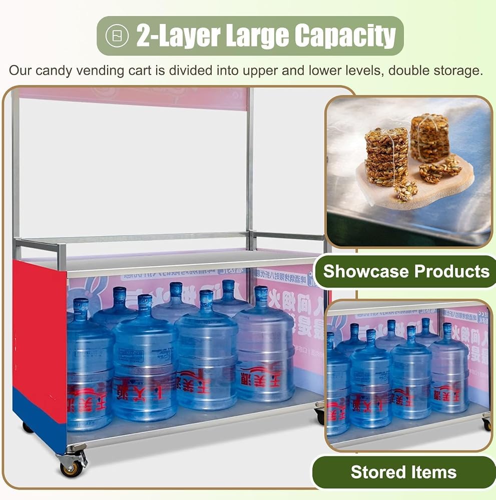 Carrello alimentare commerciale pieghevole portatile con ruote e tenda, bancarella di distribuzione in acciaio zincato resistente, chiosco per concessione per affari, mercato, festival, eventi