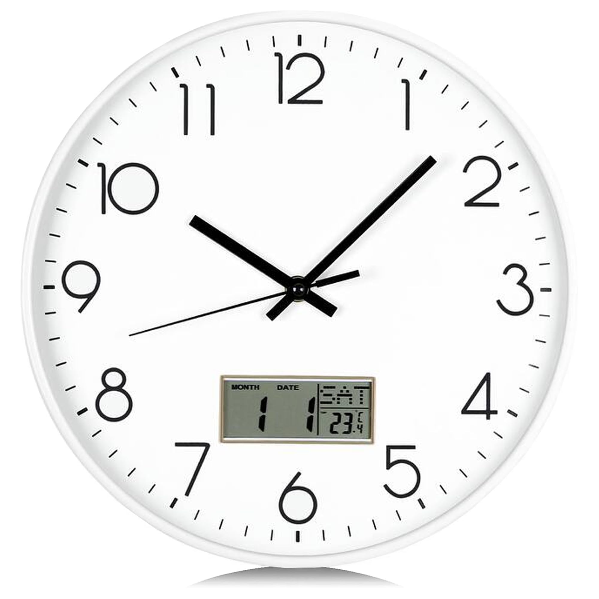 Atek White 12 Inch Wall Clock Silent Non Ticking Modern Quartz Clocks Battery Operated Round Wall Clock Large Timepiece Easy-To-Read Numbers Quiet Sweep Movement For Home Office Kitchen Bedroom Decor