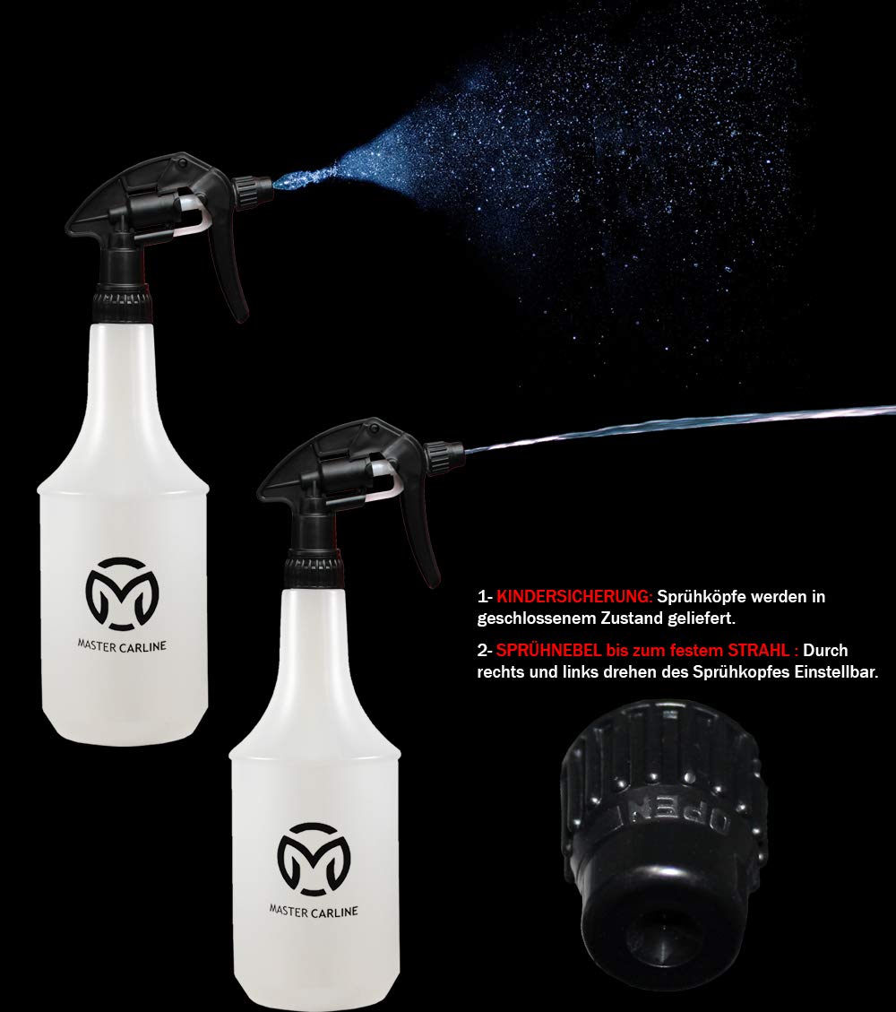 Master Carline Sprühflaschen leer 1 Liter aus RECYCELTEM Kunststoff mit Profi Sprühkopf Chemie Beständig Blumensprüher sprühflasche (10)
