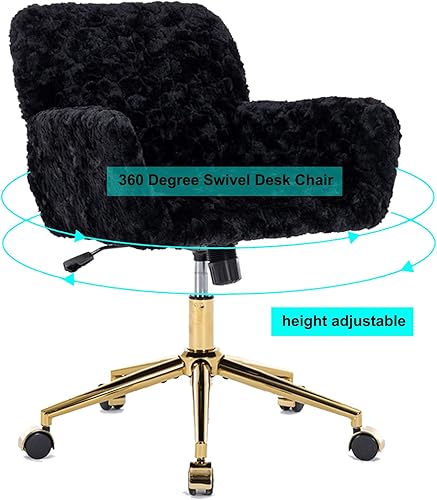 Miniatura 5 de HomVent Silla de escritorio esponjosa de piel sintética rosa, silla giratoria ajustable para computadora con ruedas, altura ajustable, bonita silla