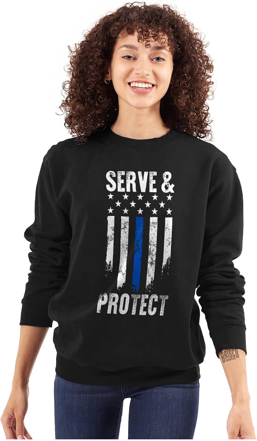 Brisco Brands Protect and Serve Blue Line USA Flag Sweatshirt for Men or Women