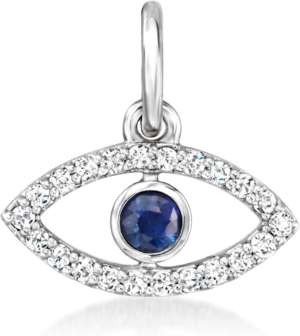 Pure Collection by Ross-Simons Diamond and Sapphire Evil Eye Charm in Sterling Silver