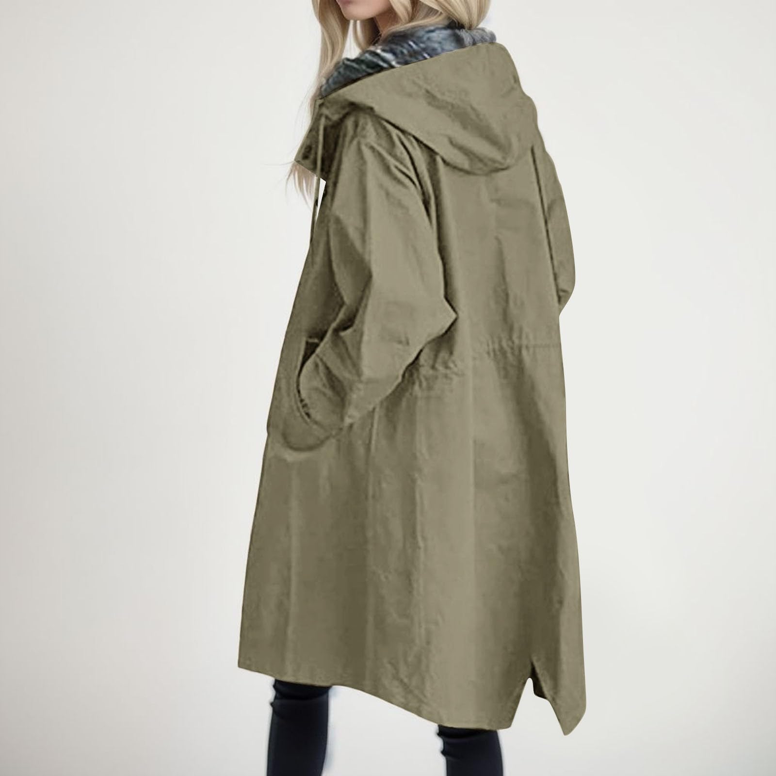 Generisch Manteau pour femme, trench, long manteau avec capuche, parka, manteau de transition, manteau d'été, veste coupe-vent, veste d'extérieur léger, trench coat, manteau, décontracté, coupe-vent