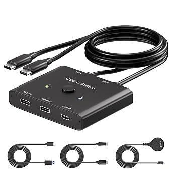 USB C Switch Bi-Directional USB C Switch 2 Computers MLEEDA Type-C Switch 8K@60Hz 4K@120Hz Video/10Gbps Data Transfer/100W Charging Compatible with Thunderbolt Devices USBC Cable