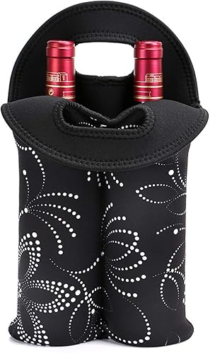Miniatura 10 de Hipiwe Bolsa portadora de vino para 2 botellas, soporte de neopreno para botellas de vino con asa de transporte, bolsa protectora de vino, bolsa