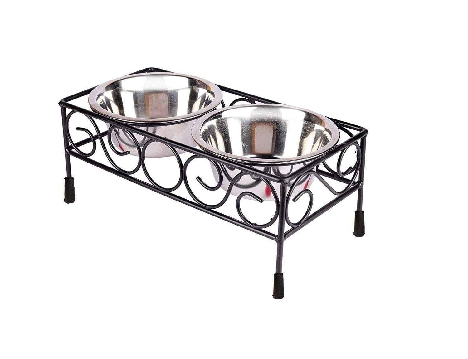 Ja Handicrafts Iron Dog Bowl Stand Collection Diner For Dogs And Cats Stainless Steel Food And Water Bowls With Iron Stand (Large (900 Ml X 2 Bowl)).,?10 cm,H_14 cm,W_15 cm 4