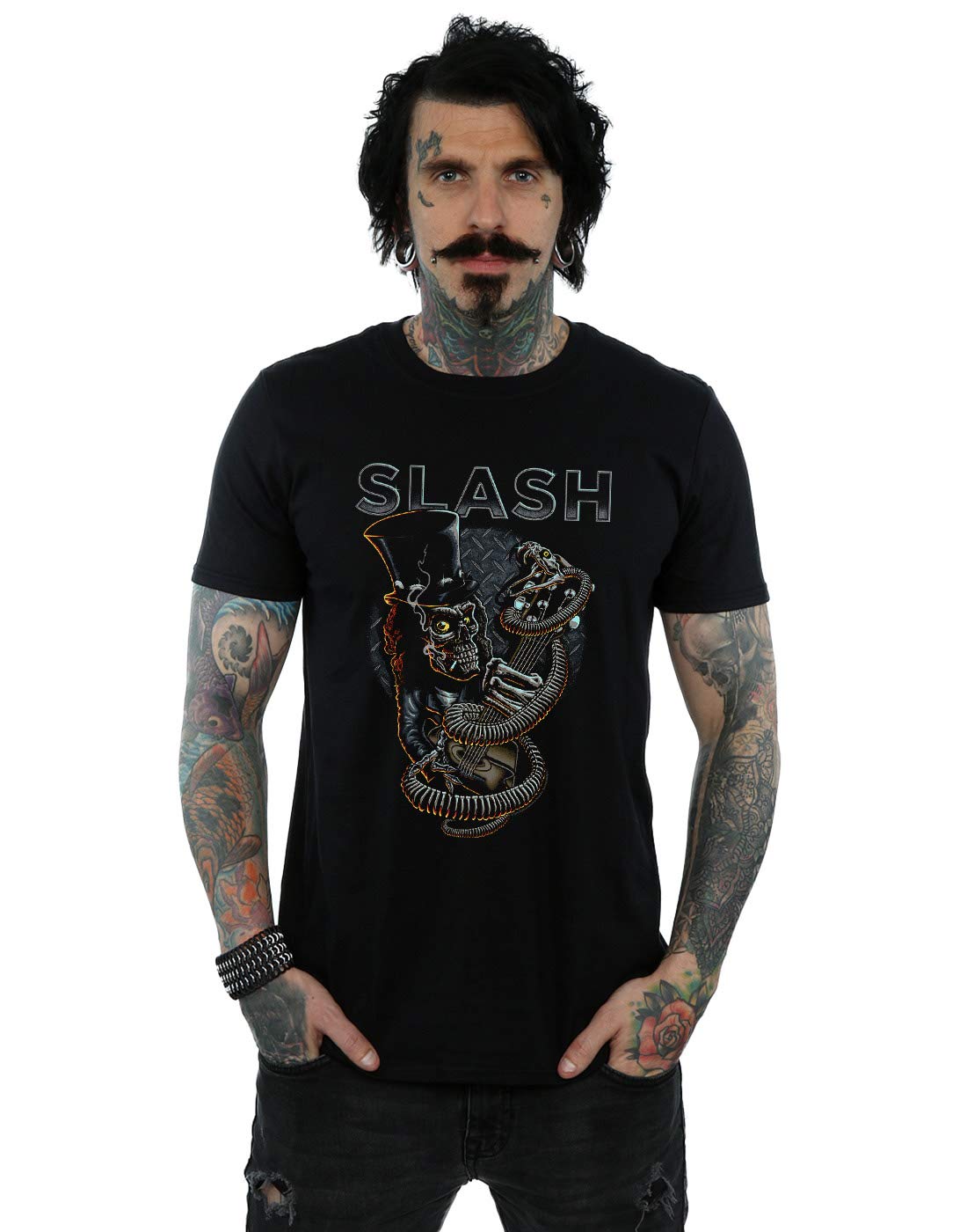 Absolute Cult Men's Black Slash Guitar Snake T-Shirt XXX-Large