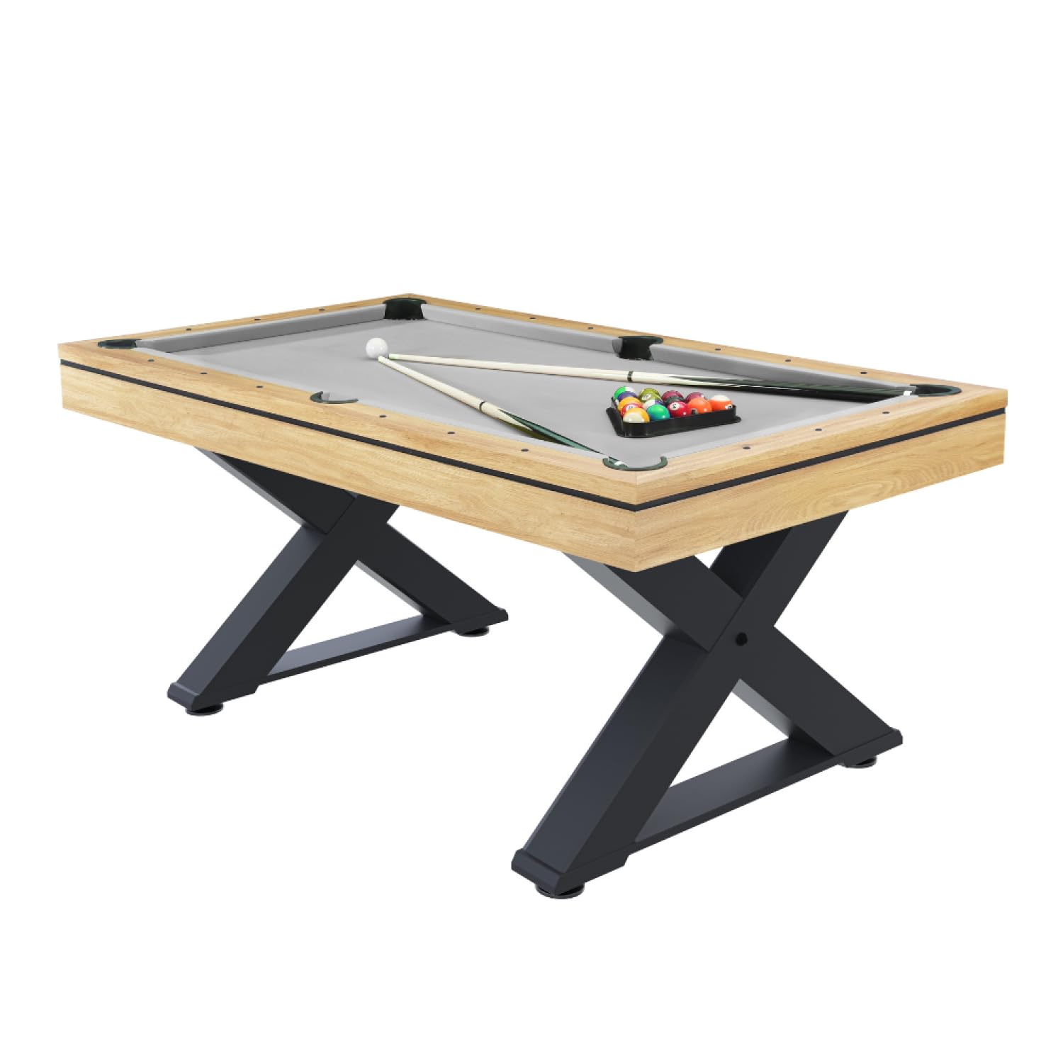 CONCEPT USINE | Table Multi-Jeux 3 en 1 Billard et Ping-Pong Texas + Accessoires | Design Moderne Bois Naturel | Table de Jeu ou Repas Salle à Manger | Matériaux de Qualité | en Famille ou Entre Amis