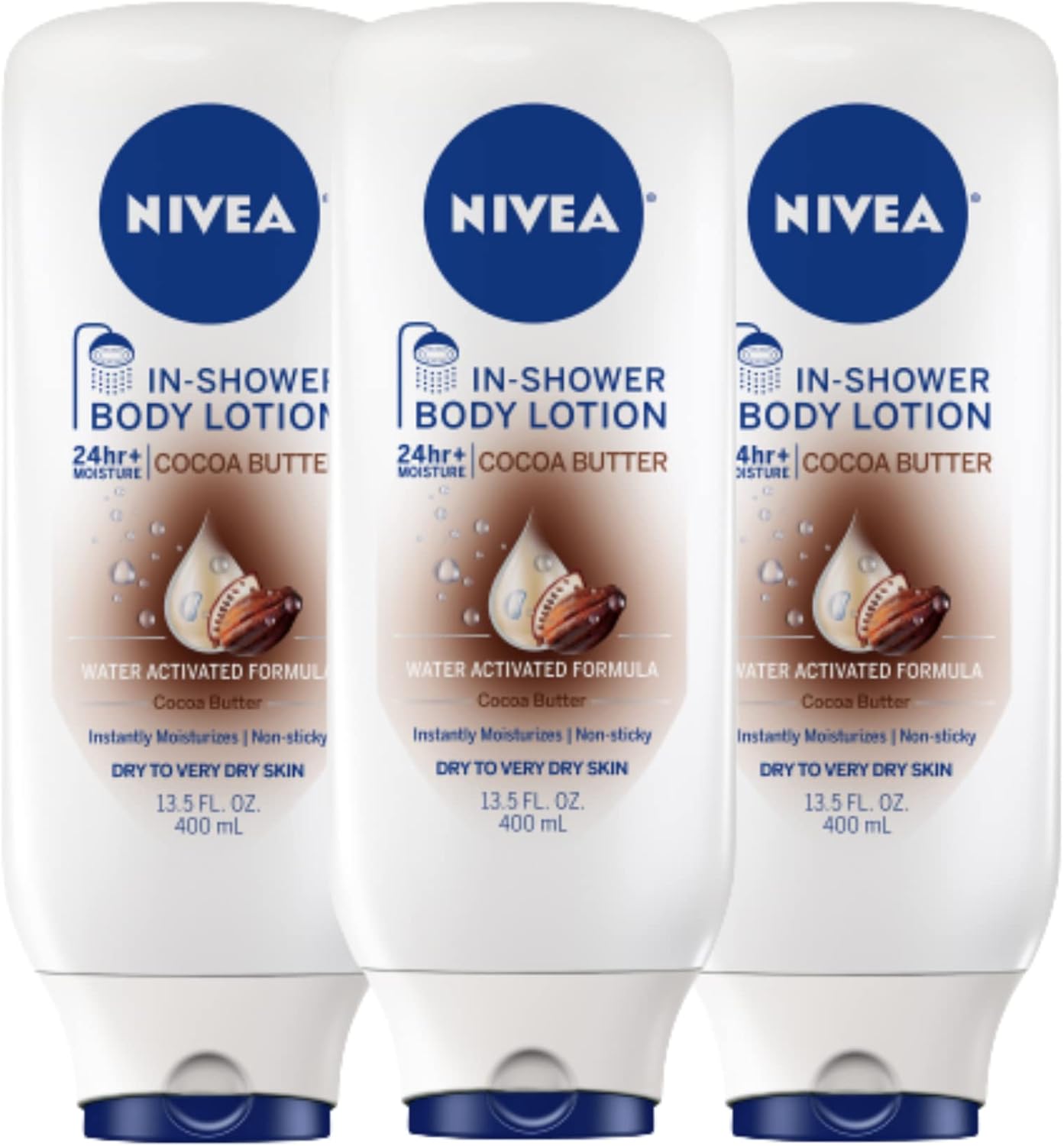 NIVEA Cocoa Butter In Shower Body Lotion, 13.5 Fluid Ounce (Pack of 3