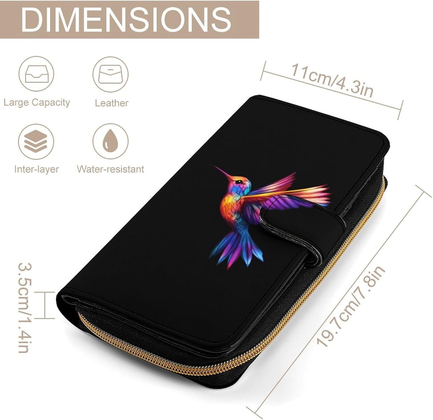 Hummingbird Watercolor Women's Long Wallet Leather Large Capacity Wristlet Clutch Purse Wallets