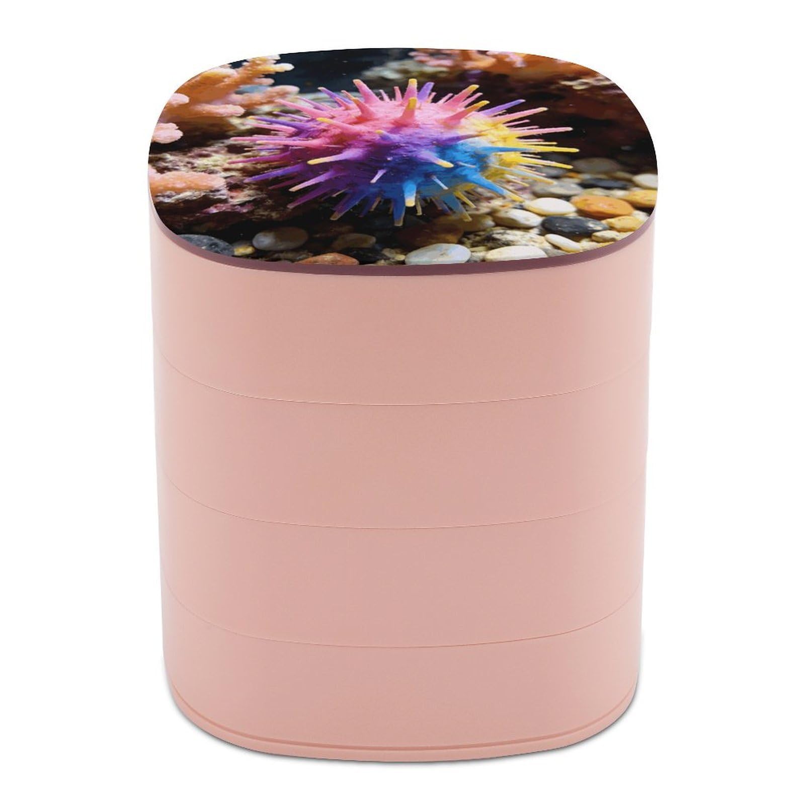 LZQPOEAS Colorful Sea Urchin Jewelry Box Women Jewelry Organizer Travel Jewelry Case Cute Necklace Ring Storage Organizer 4-Layer Rotating Jewelry Tray Case with Mirror for Bracelets