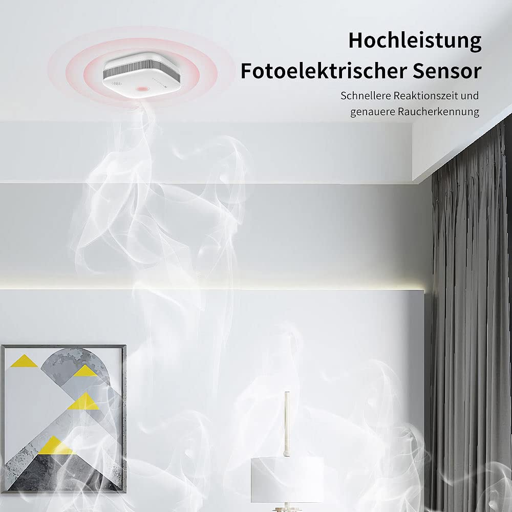 VisorTech Elesion Rauchmelder: 5er-Set WLAN-Design-Rauchmelder mit weltweiter App-Benachrichtigung (Smart-Home, Mini, Funk)