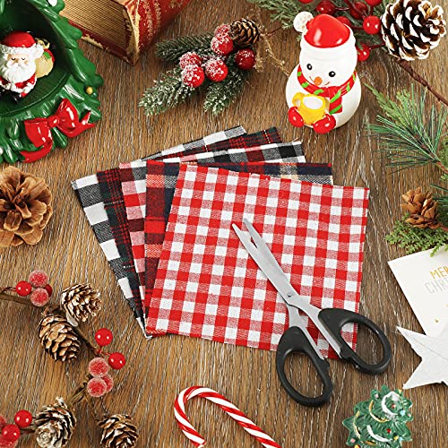 Whaline W3137 30Pcs Christmas Plaid Fabric Squares Buffalo Check Cotton Fabric Squares Red Green Black White Quilting Fabric Patchwork 15 Design Precut Quilt Charm Squares thumb #3