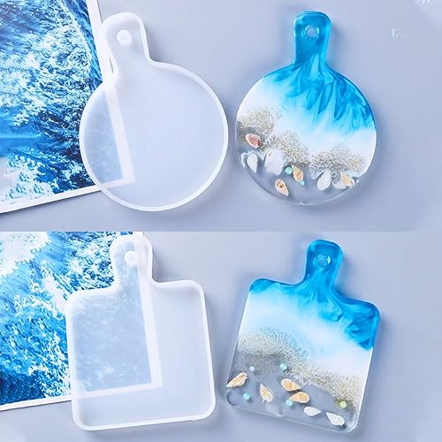 Miniatura 6 de FineInno 4 moldes de bandeja de resina, moldes rectangulares de silicona para tabla de cortar, moldes redondos de resina epoxi con asas, bandeja