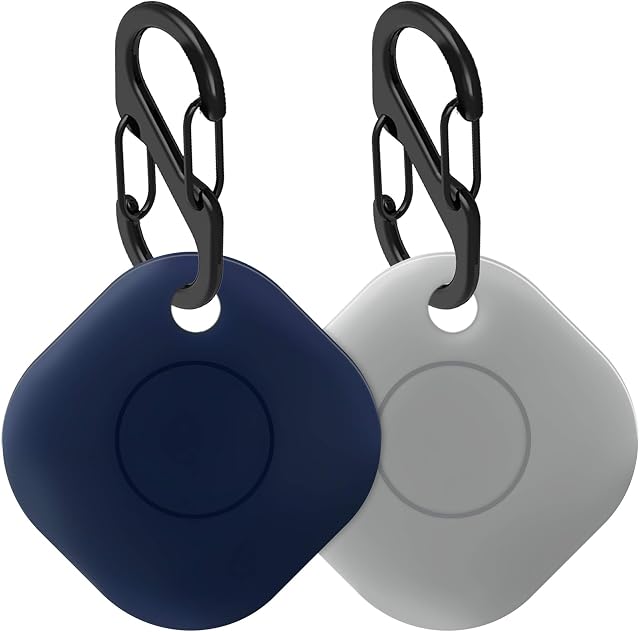 Aocar Silicone Case for Galaxy SmartTag, Soft and Flexible, Scratch/Shock Resistant Cover with Carabiner (2 Pack Navy Blue+Oatmeal)