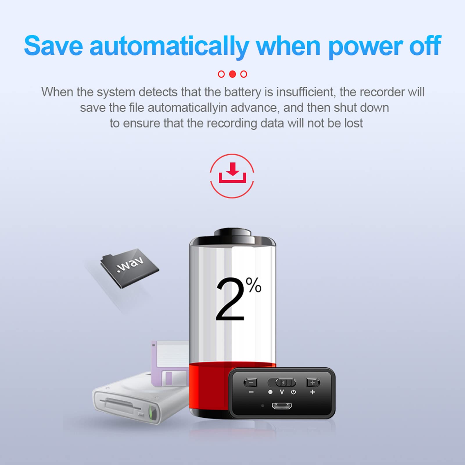 Grabadora Activada por Voz, Batería de Iones de Litio Incorporada de 1100 mAh, 2 Modos de Grabación, Mini Grabadora de Voz para Automóvil, Trabajo, Clase, Reuniones y Más, Mini Grabadora(8GB)