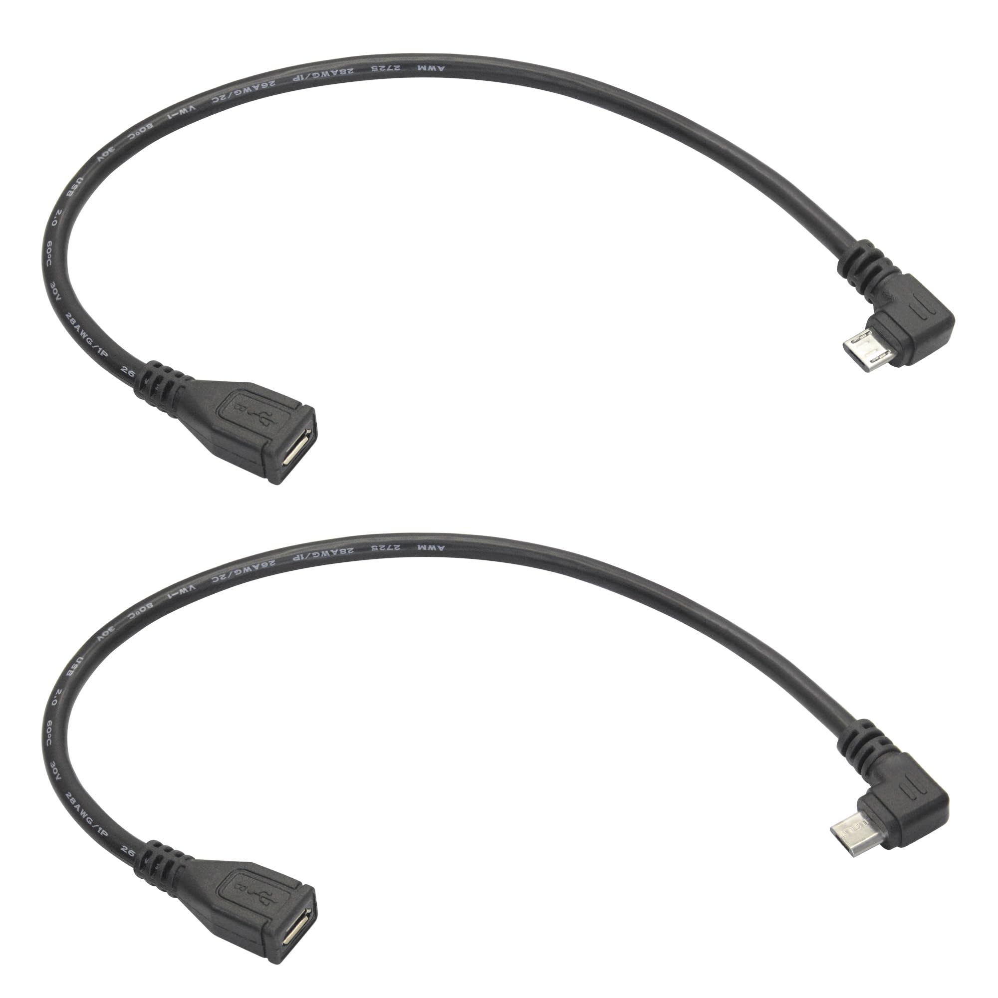 Aurorapath Short Micro USB Extension Cable 9inch, 90 Degree Left & Right Angle Micro USB Male to Female Charging and Data Sync Cable for Phone, Tablet