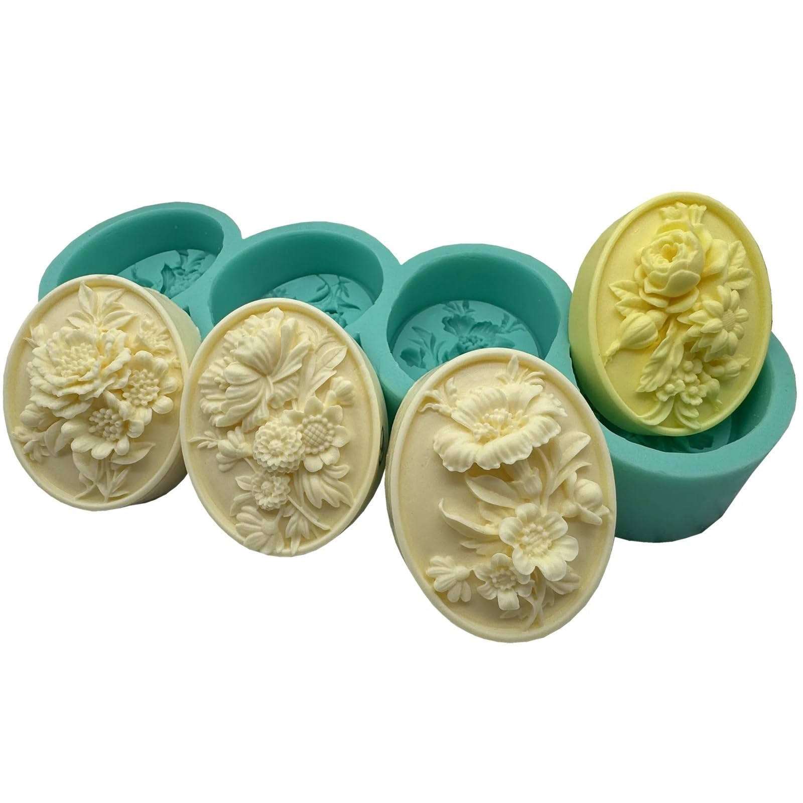 4 Cavities Oval Silicone Soap Mold, Flower Cake Molds,Fregrance Candle Wax Mould,Plaster Resin Craft Moulds for Making Soaps Bar