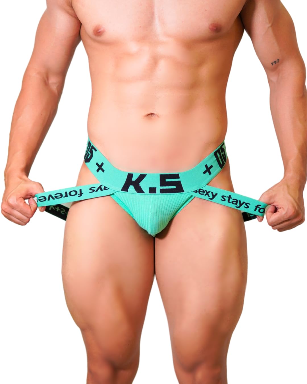 Men's Decorative Waistband Fashion Jockstrap Underwear (XL, Light Green)